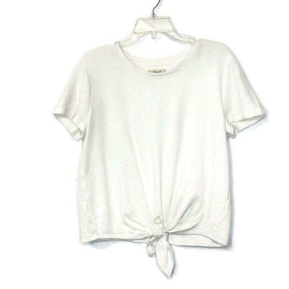 Madewell White Linen Blend Tie Waist Cropped Blouse Medium - Picture 8 of 9
